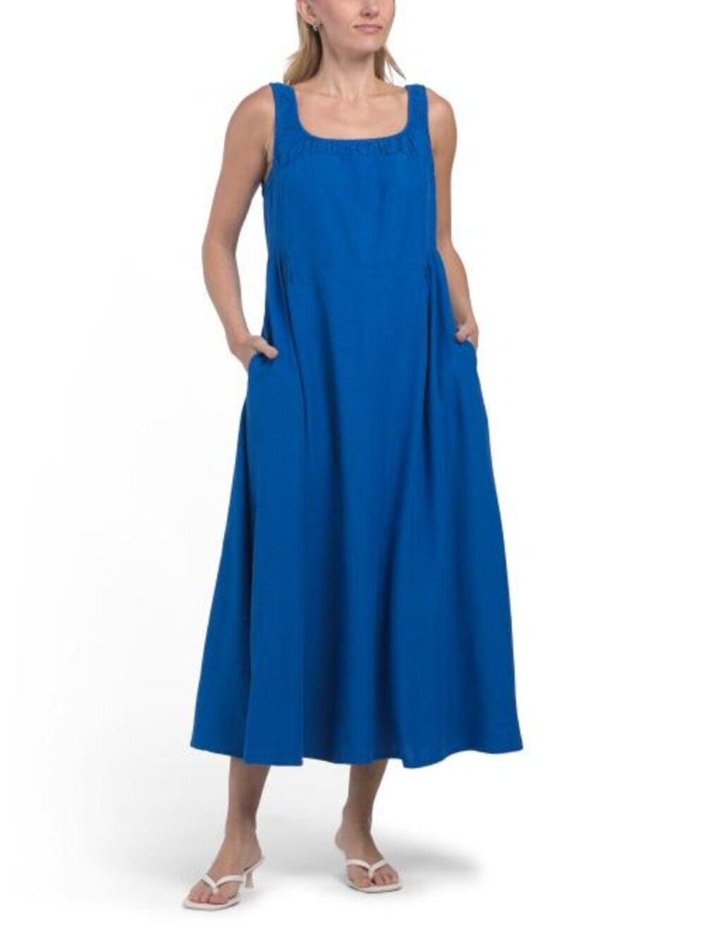LEA Linen Blend Ruched Waist Maxi Dress